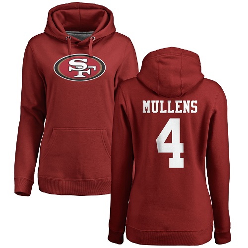 San Francisco 49ers Red Women Nick Mullens Name and Number Logo #4 Pullover NFL Hoodie Sweatshirts->san francisco 49ers->NFL Jersey
